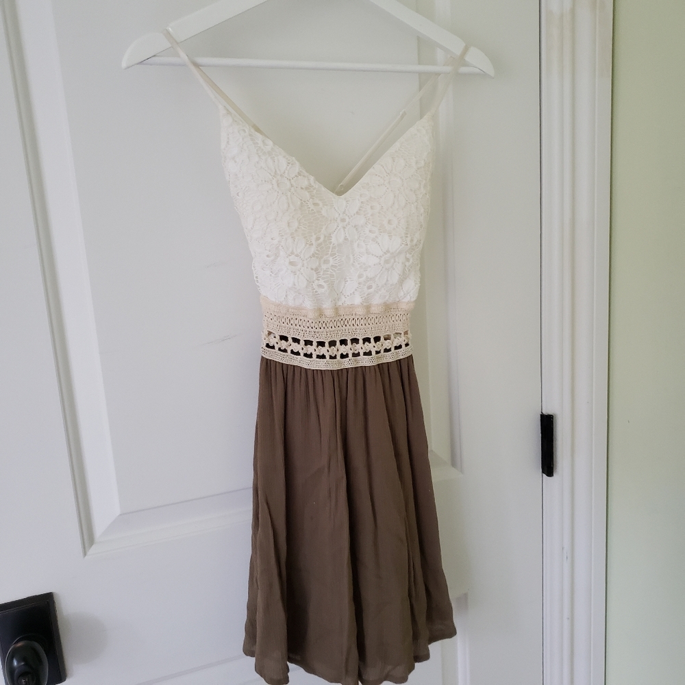 Racerback mini dress with cream knit waist